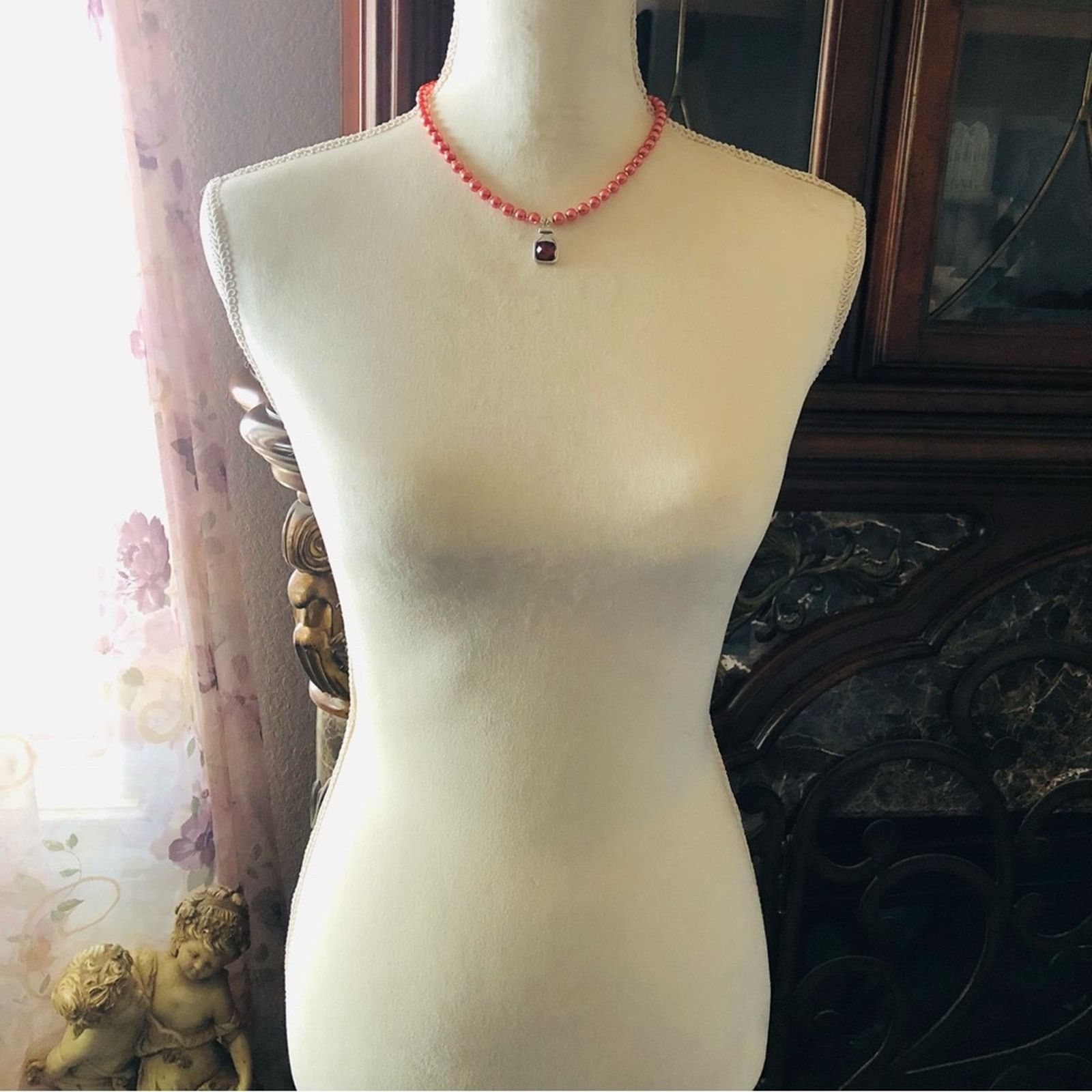 Handmade Handcrafted repurpose antique rose stone Pearl necklace Size ONE SIZE - 6 Thumbnail