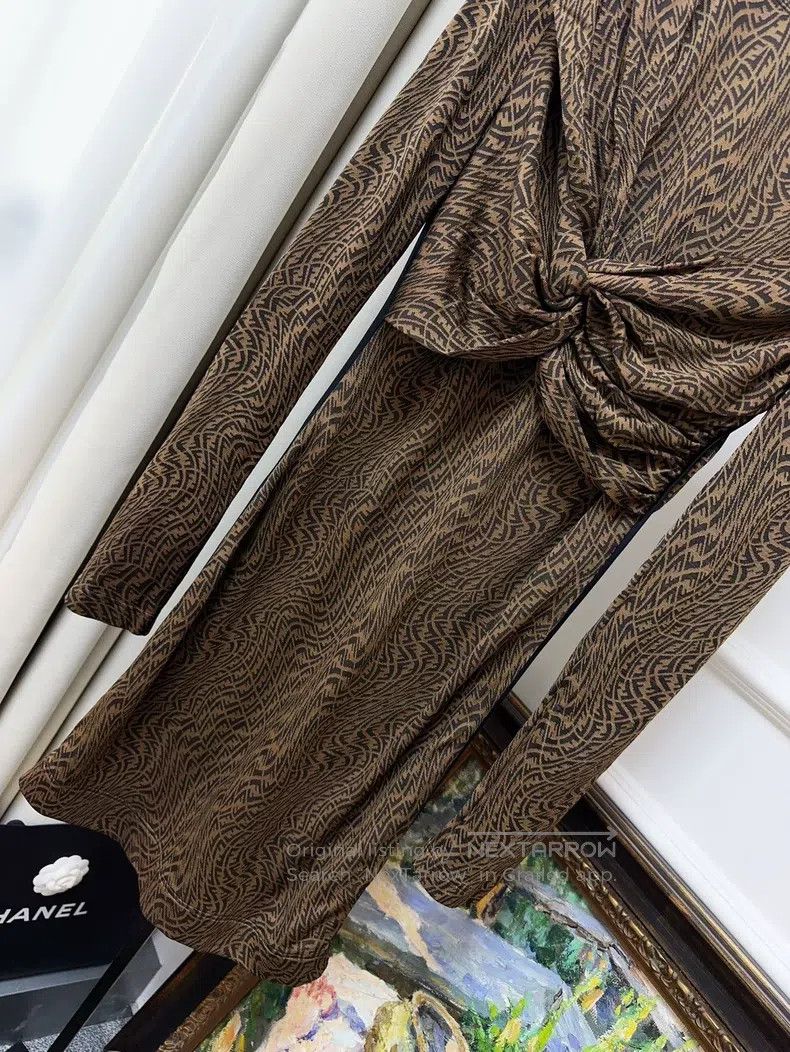 Fendi Fendi Brown all-over print twisted double F monogram long- Size S / US 4 / IT 40 - 3 Thumbnail