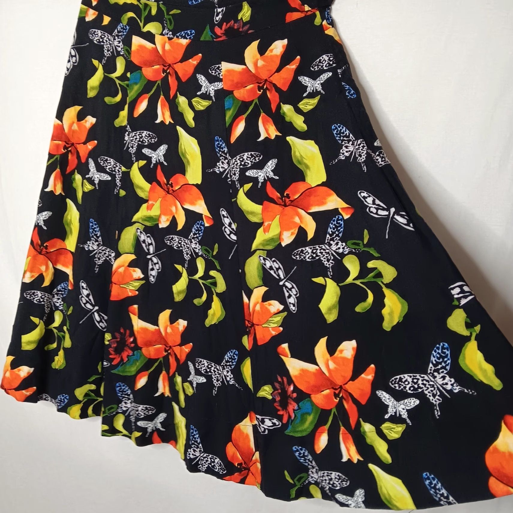 Soft Surroundings Soft Surroundings Skirt Midi A-Line Womens Large Multicolor Floral Tropical Hawaii Beach Bohemian Vacation 36" Waist 34" Long Elastic Waist Zip Button Size 36" / US 14 / IT 50 - 2 Thumbnail