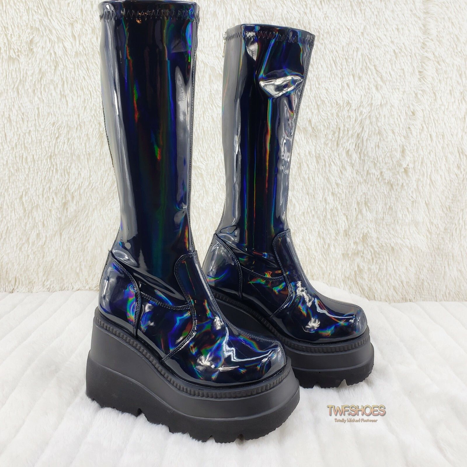 Demonia Cult DEMONIA Shaker 65 Black Hologram Platform 4.5" Wedge Heel Kn Size US 10 / IT 40 - 2 Thumbnail