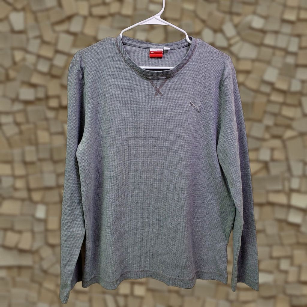 Puma Puma Shirt Mens Medium Thermal Gray Long Sleeve Crewneck Waffle Knit Solid Logo Accents Size US M / EU 48-50 / 2 - 1 Thumbnail
