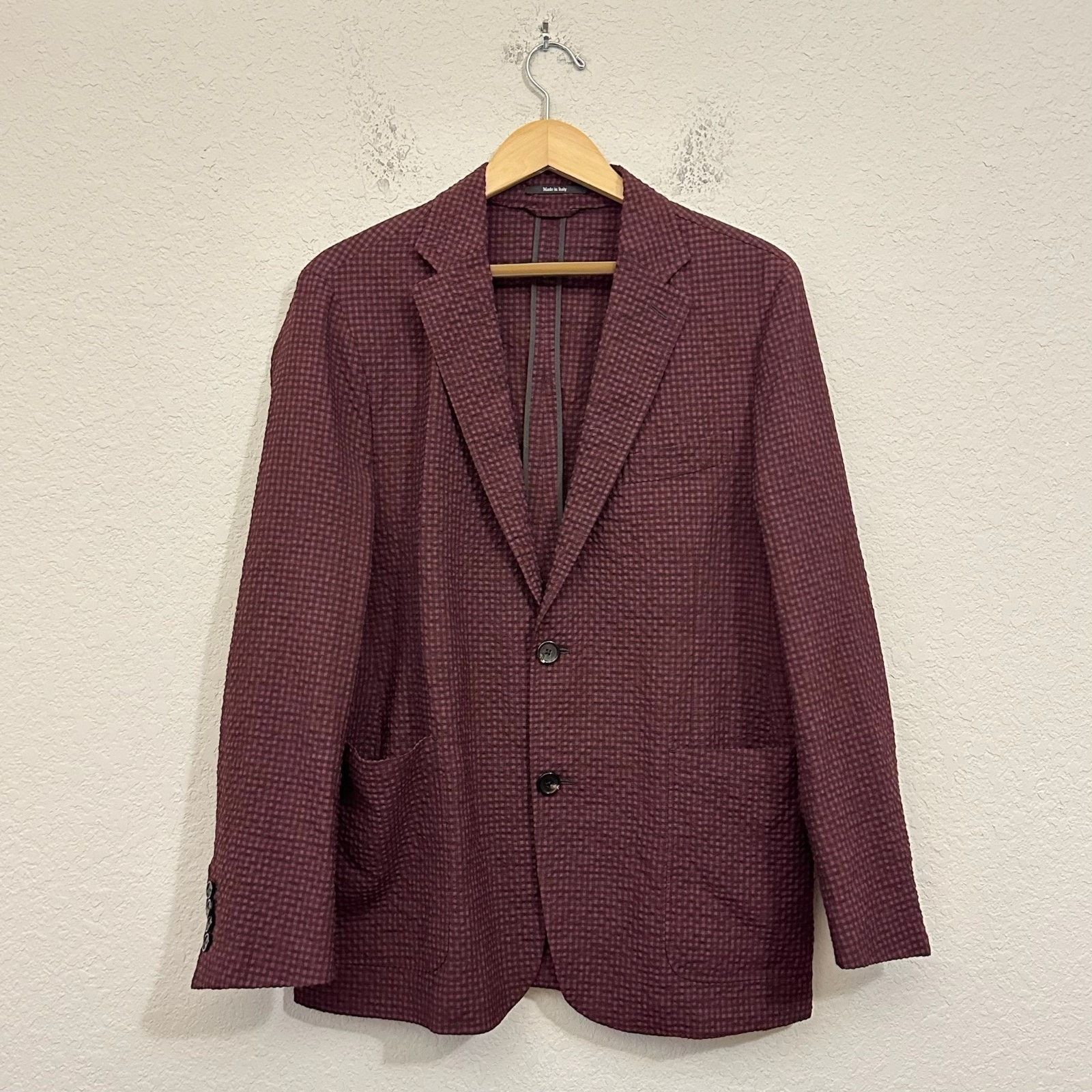 Ermenegildo Zegna ERMENEGILDO ZEGNA Seersucker Blazer Unlined Wool Silk Size 52R - 1 Thumbnail
