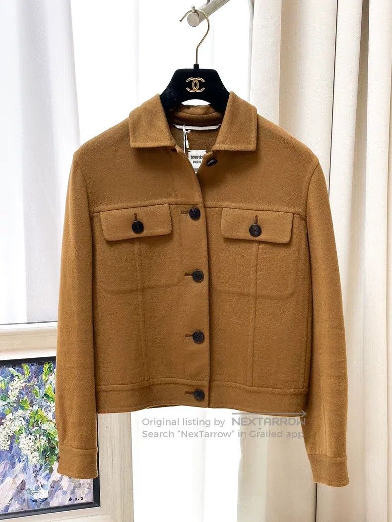 Hermes Hermes Brown Lapel Long Sleeve Jacket Size XXS / US 00 / IT 34 - 1 Thumbnail