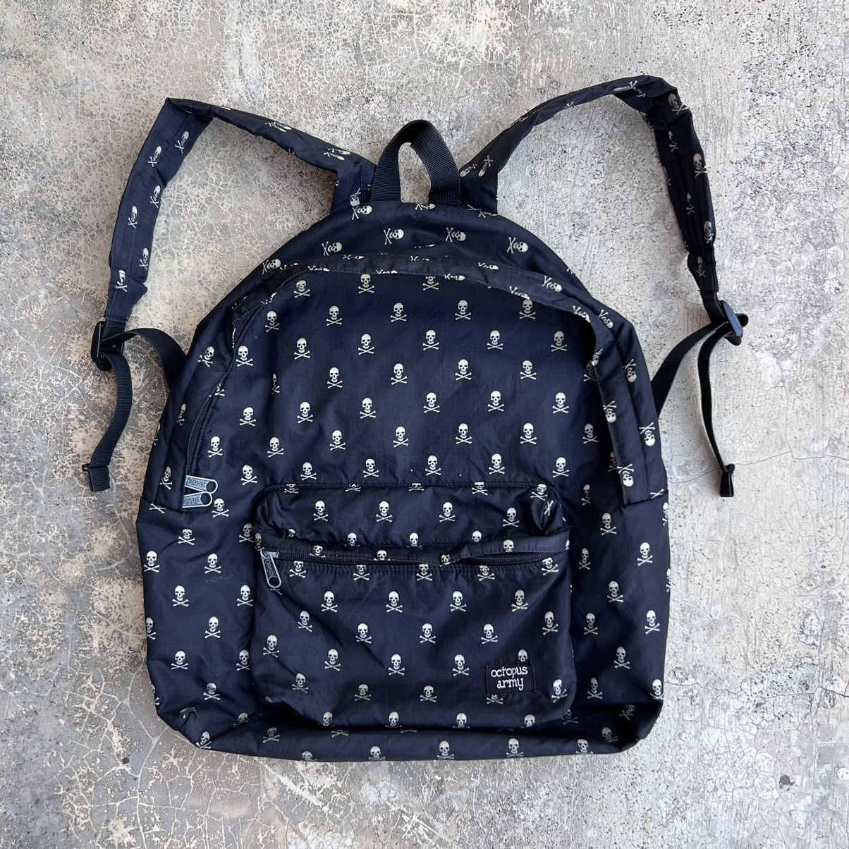 Japanese Brand Octopus Army Skull And Crossbones Patern Nylon Backpack Size ONE SIZE - 2 Thumbnail