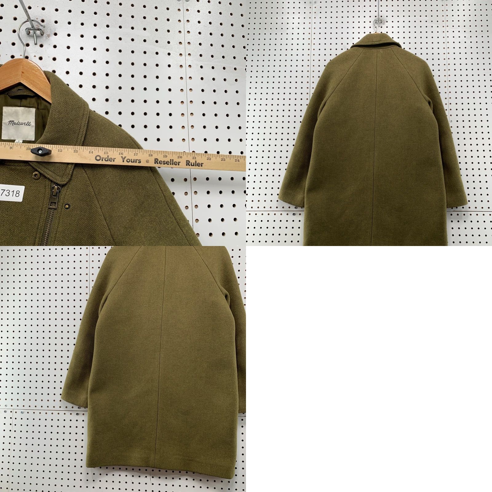 Madewell VINTAGE Madewell Wool Coat Womens Medium Olive Green Asymmetrical Zip Cashmere Blend Coat Long Wool Herringbone Green 90s Womens Size M / US 6-8 / IT 42-44 - 9 Thumbnail