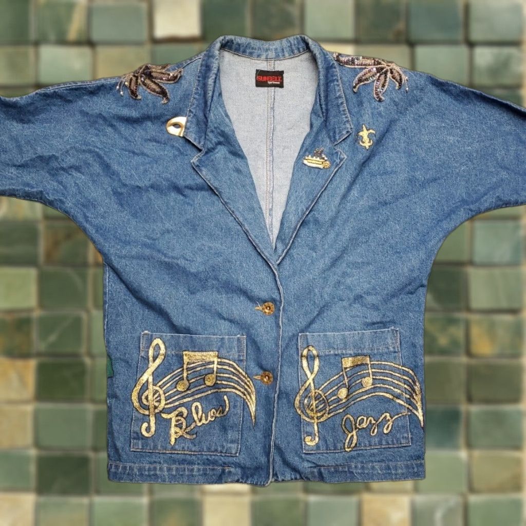 Denime VINTAGE Sunbelt Jacket Womens Large Blue Denim New Orleans Blues Jazz Music 90s Size L / US 10 / IT 46 - 1 Thumbnail