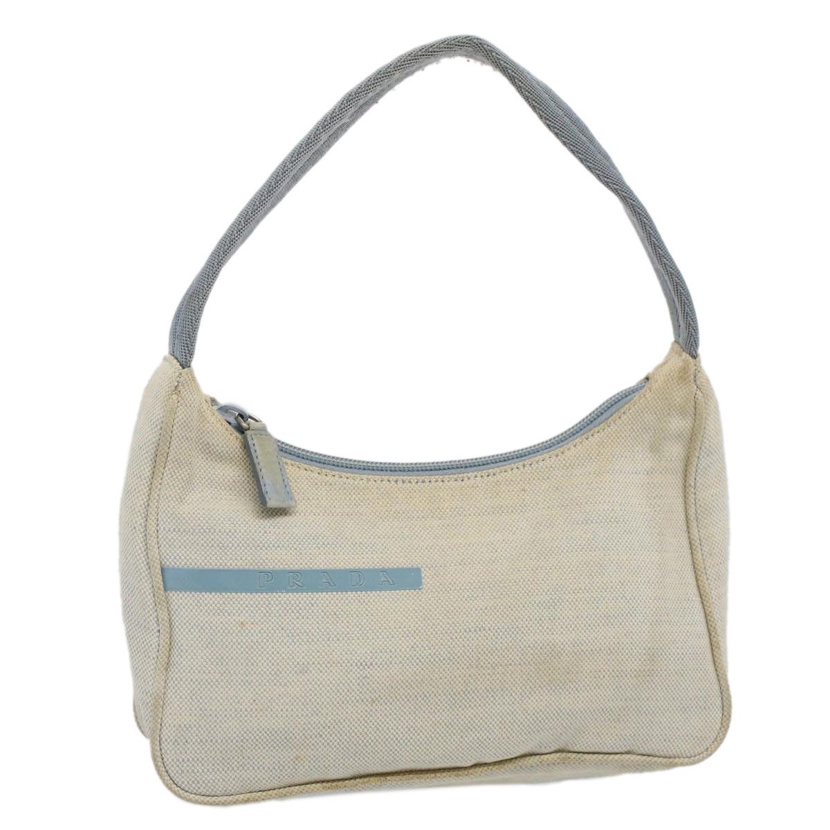 image of Prada Hand Bag Canvas White Light Blue Auth 59618 in White/Light Blue, Women's