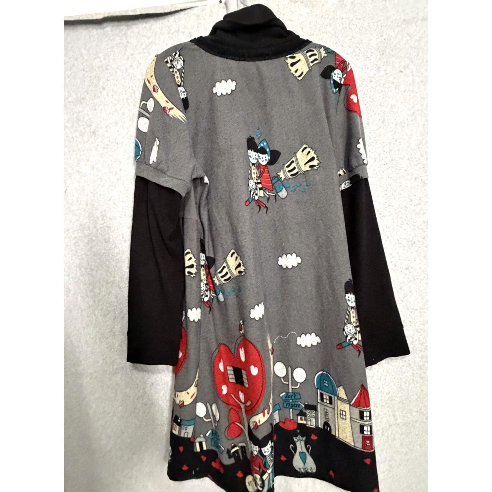 Vintage Funky People Womens XL Gray Cowl Sweater Swing Mini Heart Graphic Beaded Dress Size XL / US 12-14 / IT 48-50 - 2 Thumbnail