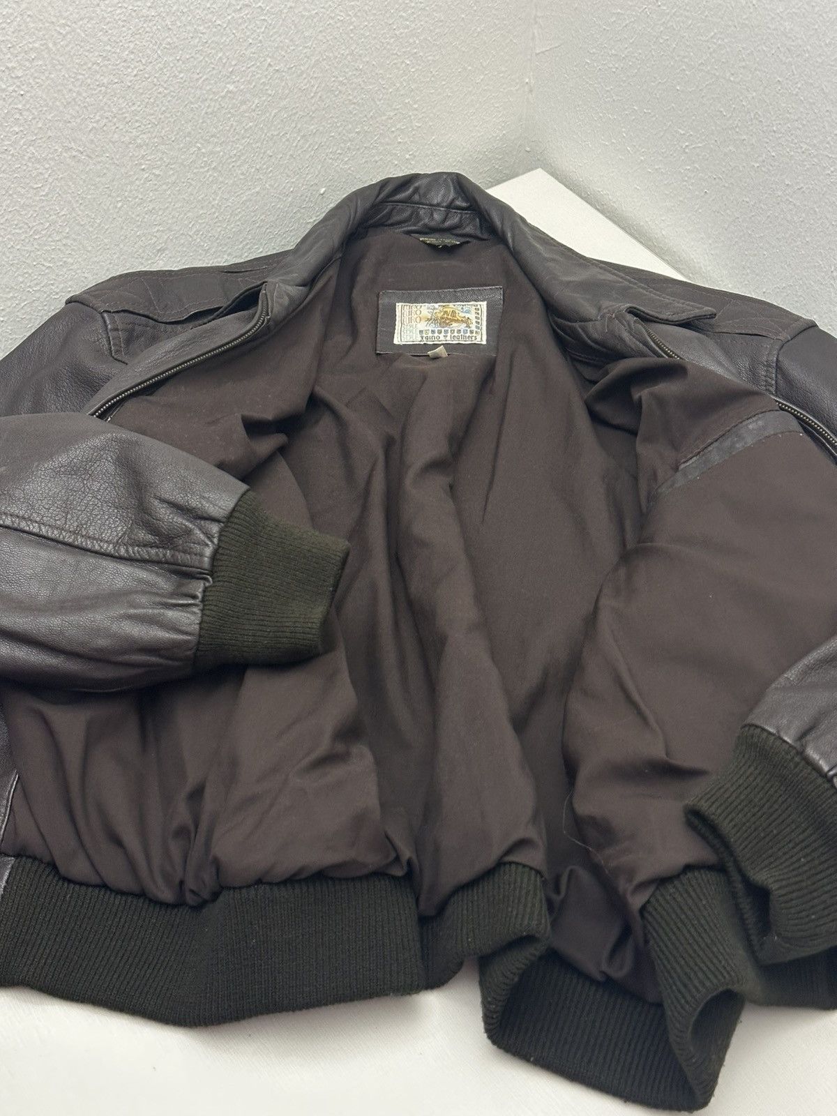 Genuine Leather Vtg 80s Gino Leathers Brown Genuine Leather Bomber Flight XL Size US XL / EU 56 / 4 - 7 Thumbnail