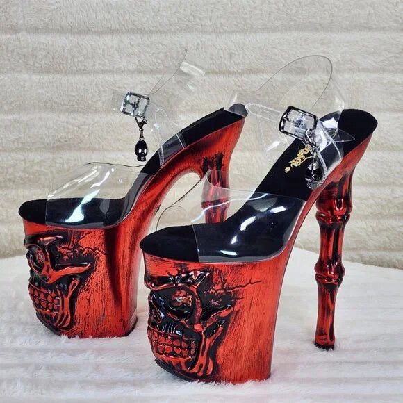 Other Rapture Clear Metallic Red Skull & Bones 8" High Heel Platfo Size US 7 / IT 37 - 5 Thumbnail