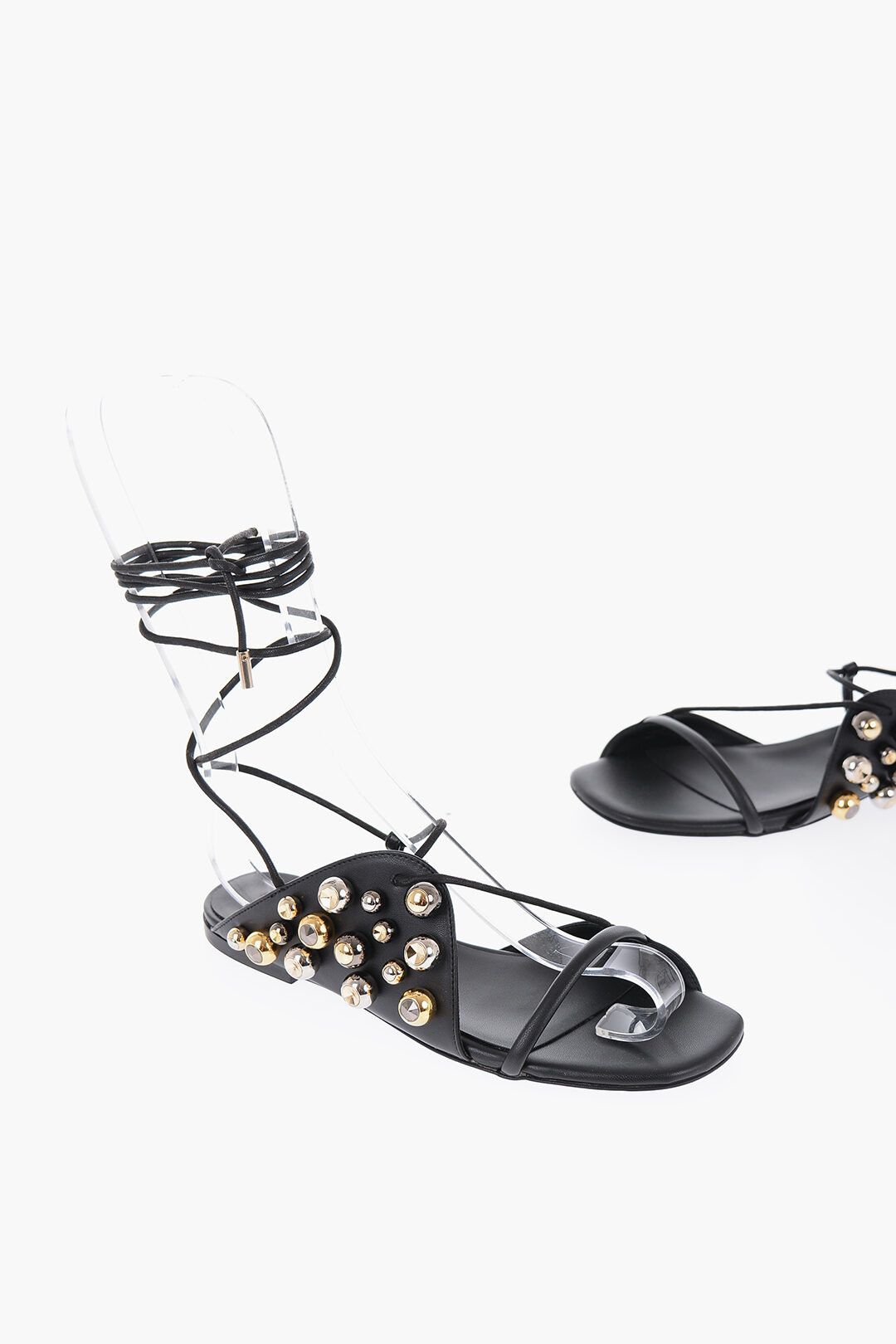 Stella McCartney og1mm0824 Leather Sandals With Rhinestones in Black Size US 6 / IT 36 - 2 Thumbnail