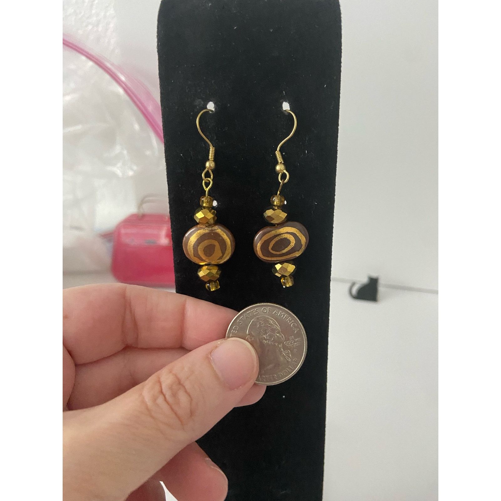 Handmade Brown and bronze swirl bead earrings Size ONE SIZE - 2 Thumbnail