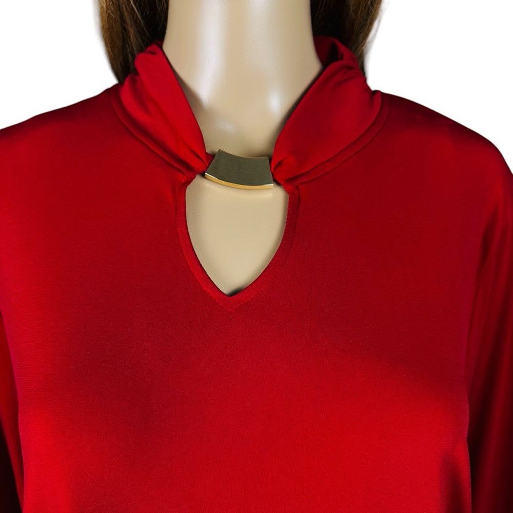 Other New Susan Graver Liquid Knit Long Sleeve High Neck Red Top Size L / US 10 / IT 46 - 2 Thumbnail