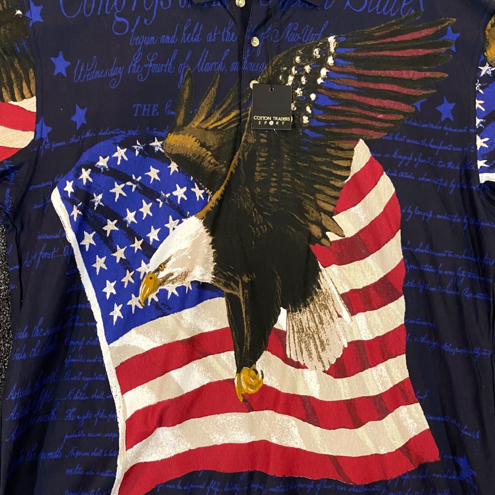Cotton Traders VINTAGE American Flag Eagle All Over Print Polo Shirt Mens XL USA 90s Classic Polo Shirt Mens XL Blue Flag Eagle 90s USA Size US XL / EU 56 / 4 - 2 Thumbnail