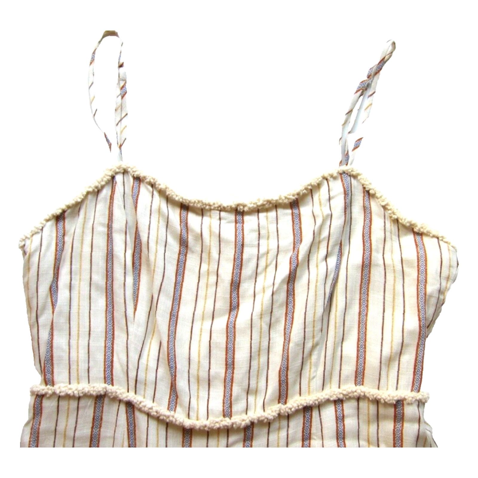 Vintage Illa Illa 100% Rayon Ivory Orange Blue Stripe Tiered Tank Sheath Dress Small Size S / US 4 / IT 40 - 3 Thumbnail