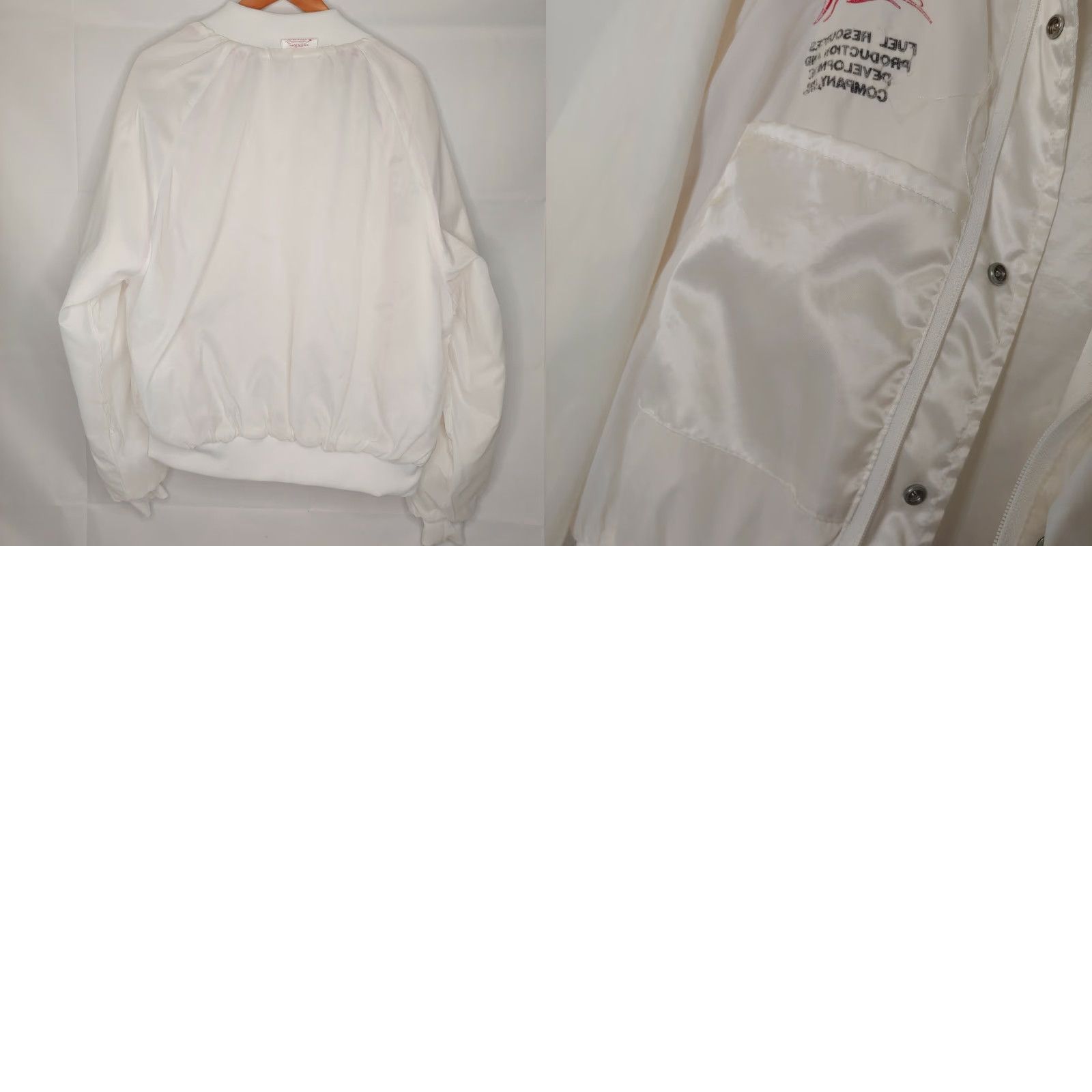 VINTAGE Satins Gas Industry White Bomber Jacket Mens XL USA White