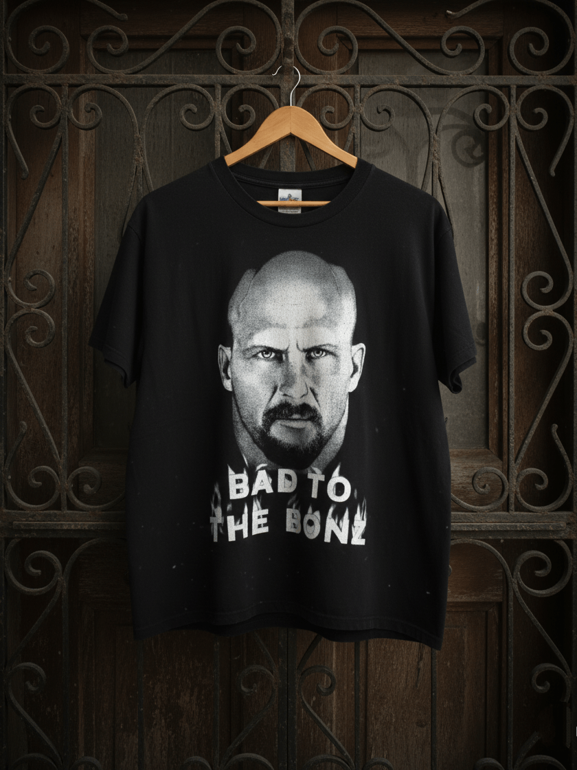 WCW/nWo VINTAGE WWF Stone Cold Steve Austin "BAD TO THE BONZ" Skull Size US L / EU 52-54 / 3 - 1 Thumbnail