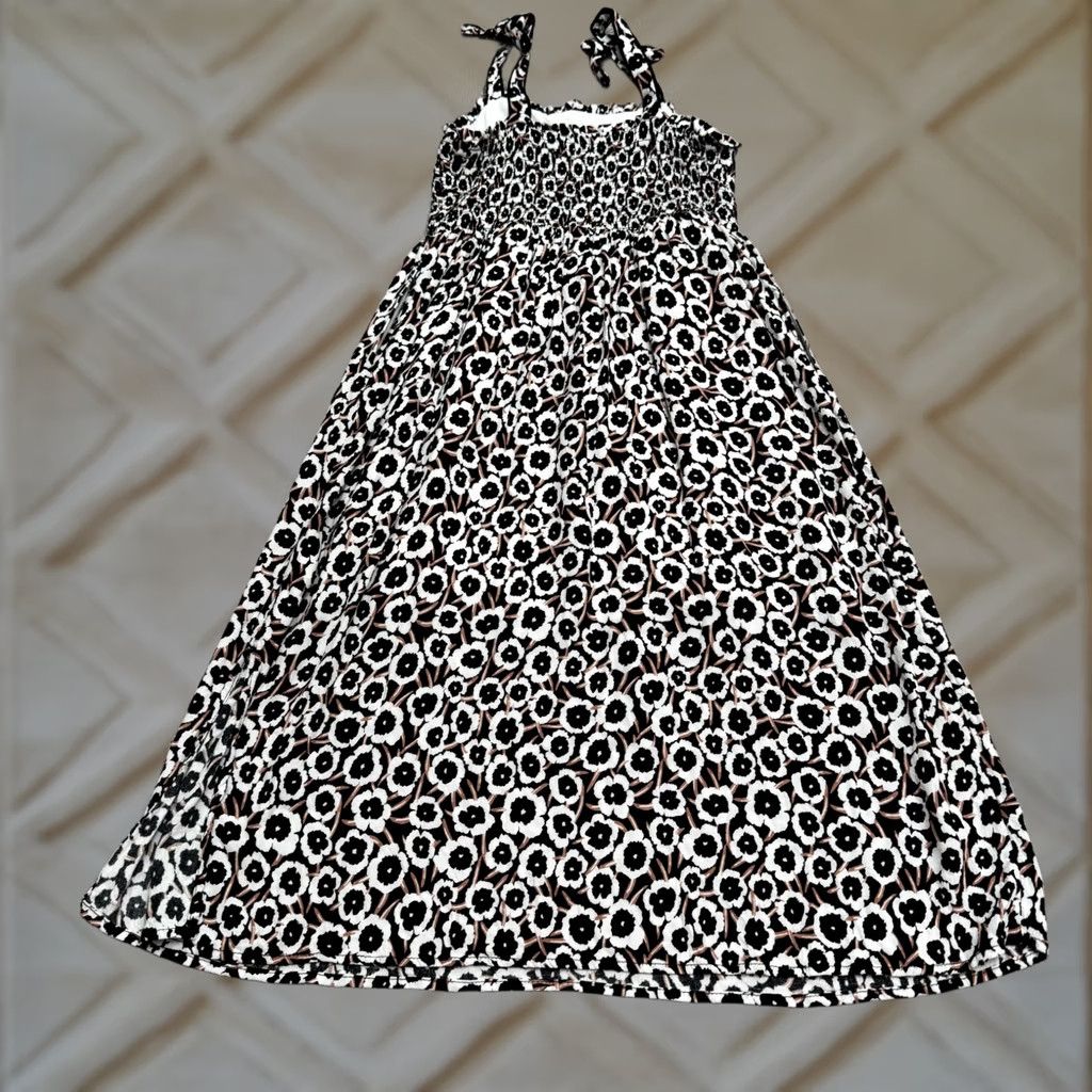 Diane von Furstenberg Diane von Furstenberg DVF Floral Smocked Midi Dress Womens L White Black Multicolor Sleeveless Straps A-Line, Fit & Flare Holiday, Bohemian, Flower Size L / US 10 / IT 46 - 1 Thumbnail
