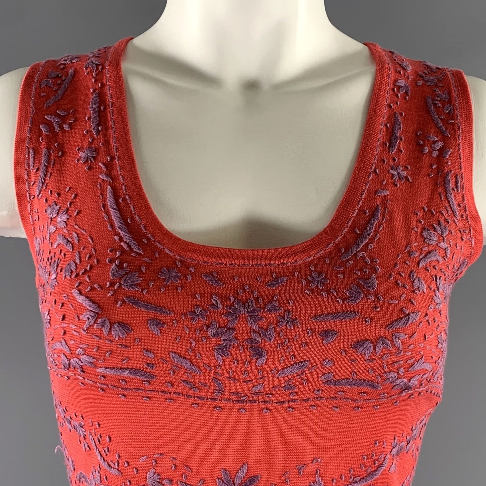Etro ETRO Silk Tank Top Size 4 Lavender Coral Embroidered Casual Size S / US 4 / IT 40 - 2 Thumbnail