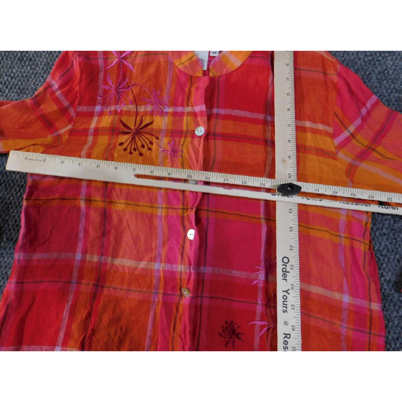 Coldwater Creek VINTAGE Coldwater Creek Shirt Womens Medium Orange Plaid Linen Rayon Embroidered Floral Size M / US 6-8 / IT 42-44 - 7 Thumbnail