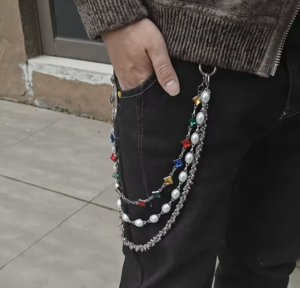 Jewelry Rhinestone Three Layers Pearl Pants Chain Waist Chain Size ONE SIZE - 1 Thumbnail