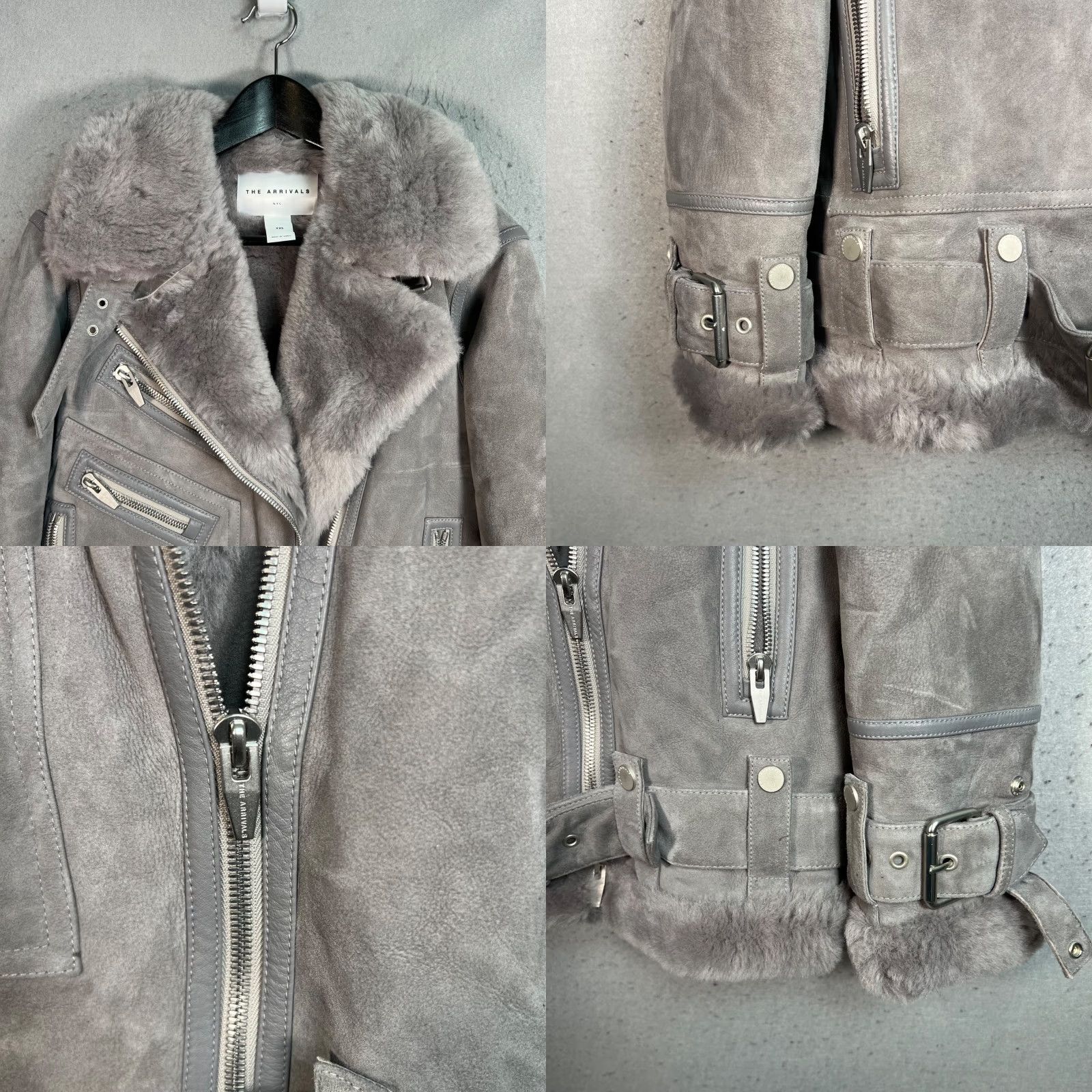 The Arrivals VINTAGE The Arrivals Moya Gray Shearling Leather Moto Jacket Womens XXS SIZE 2XS Leather Lining Short Zip Biker Jacket Winter Fall Mens Womens Girls Size XXS / US 00 / IT 34 - 8 Thumbnail