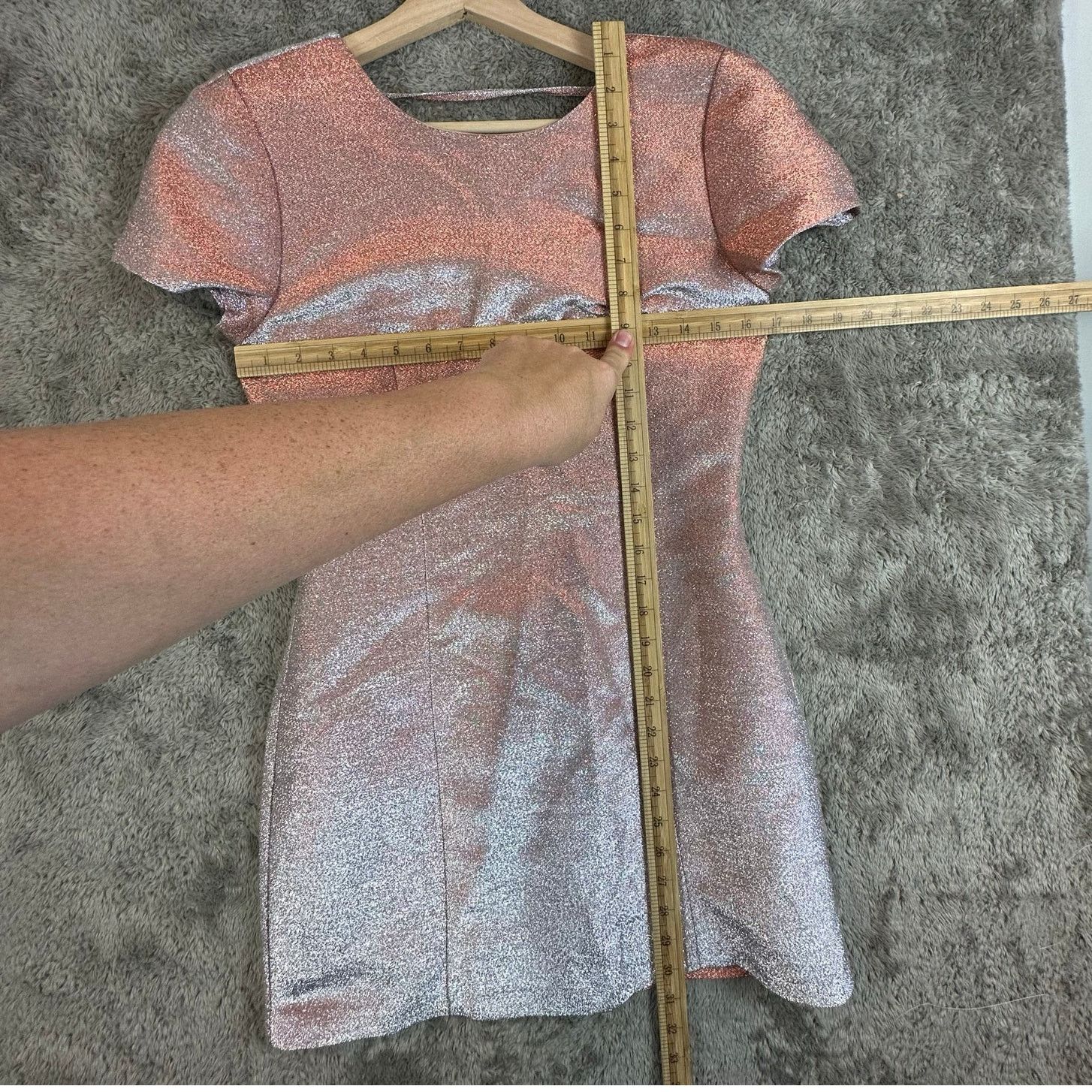 Express Express Metallic Rose Gold Pink Glitter Sheath Mini Dress 6 Size S / US 4 / IT 40 - 7 Thumbnail