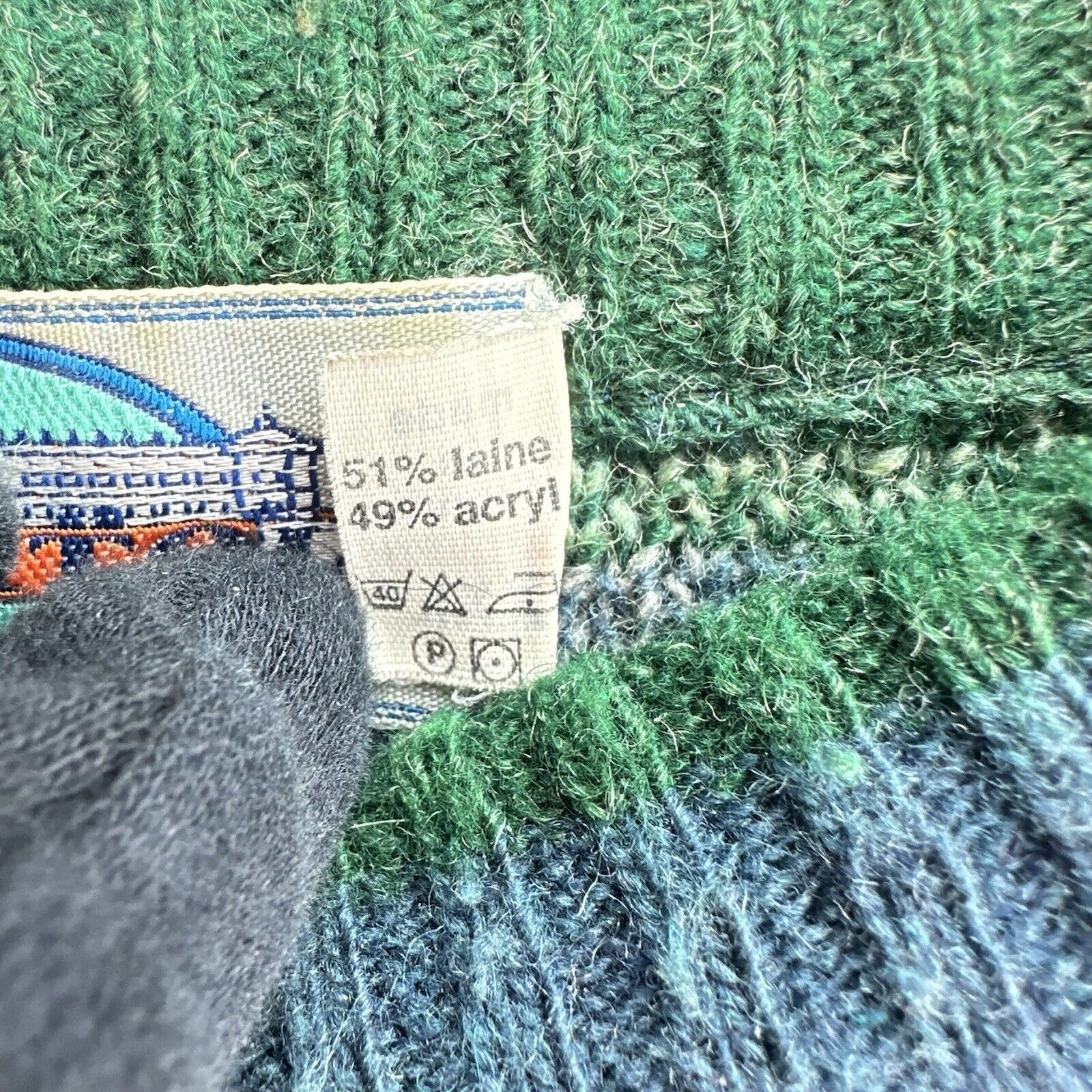 Vintage Le Capitole Wool Turtleneck Sweater Adult XXL Green/blue Size US XXL / EU 58 / 5 - 4 Thumbnail