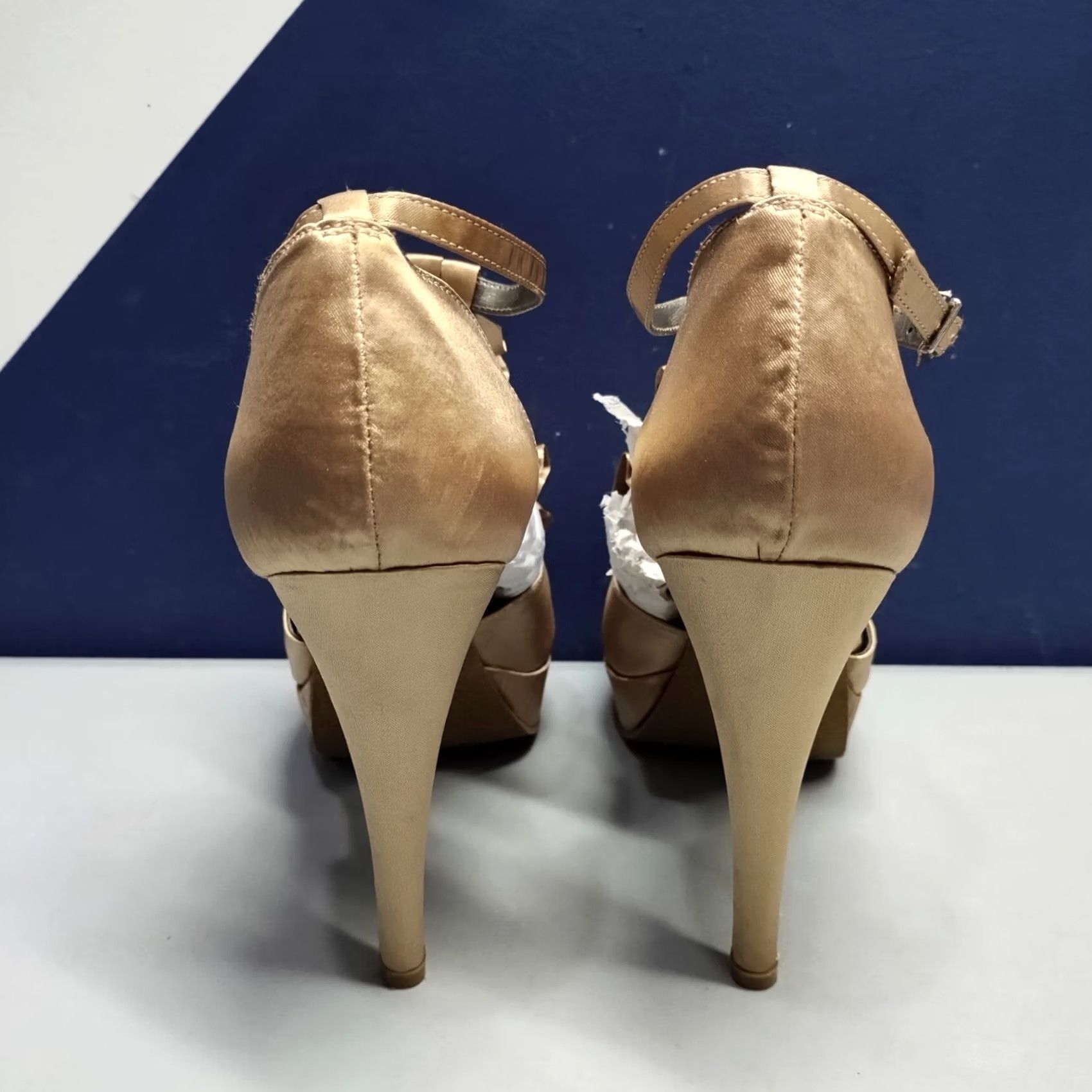 Guess G by GUESS Glucosa Pump Heels Womens US 10M Gold Stiletto Lightweight Open Toe Pump Size US 10 / IT 40 - 4 Thumbnail