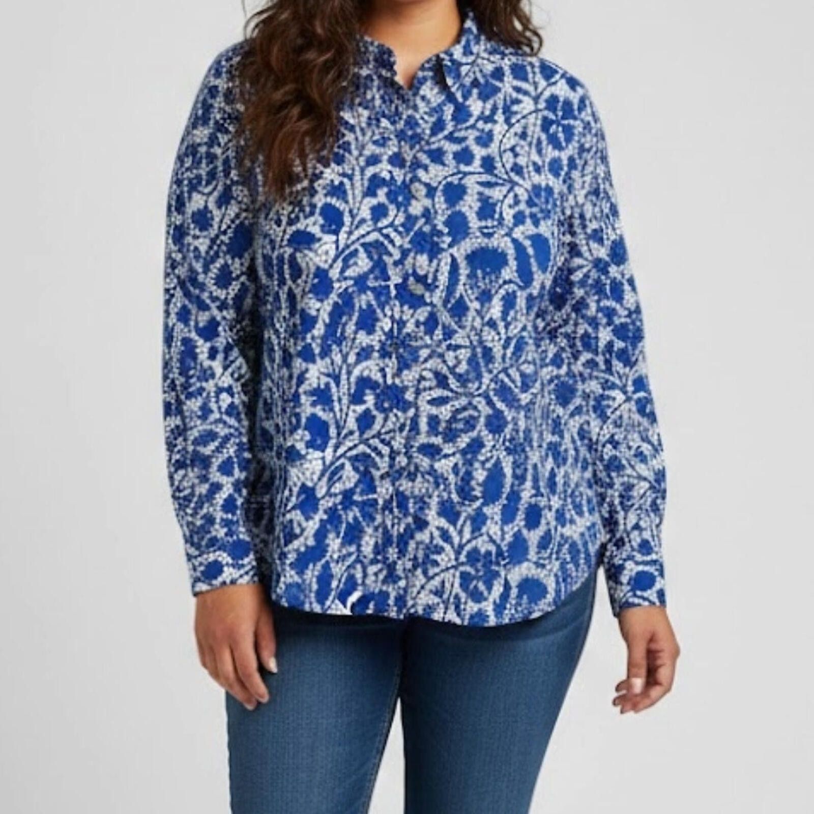 Ann Taylor Ann Taylor Blue Teal Floral Button Shirt Womens Medium Size M / US 6-8 / IT 42-44 - 2 Thumbnail