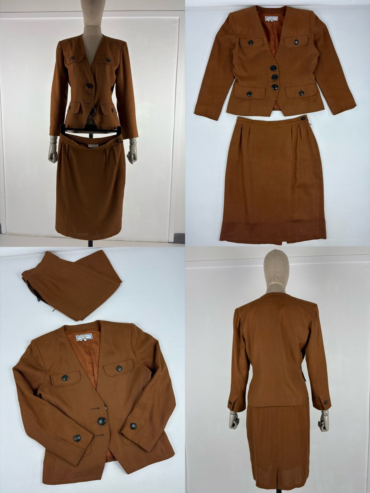 Yves Saint Laurent Rare 70's YSL Variation Rive Gauche Linen Elegant Set 2 Piece Skirt Suit Blazer Jacket Size M / US 6-8 / IT 42-44 - 1 Thumbnail