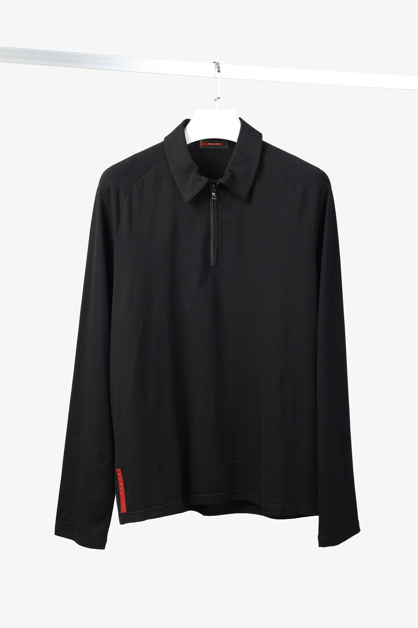 Prada Prada Red Label Black Zip Neck Long Sleeve Polo Shirt