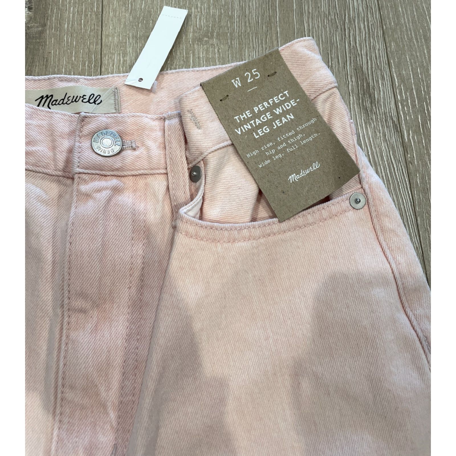 Madewell Wide-Leg Jeans Light Pink Wash Women Size 25 High Rise Bohemian NWT