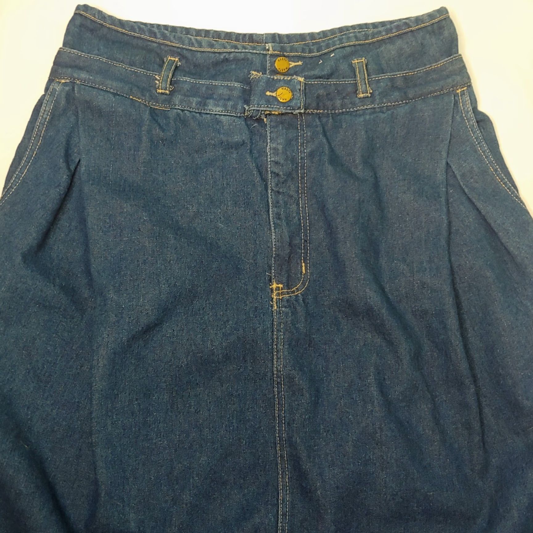 Vintage VINTAGE 90s Nasty Jeans Denim Skirt Midi Blue Mid Rise Size 34 Regular Women's Belt Loops Pockets Pleats Slit Back Read Size 24" / US 00 / IT 34 - 3 Thumbnail