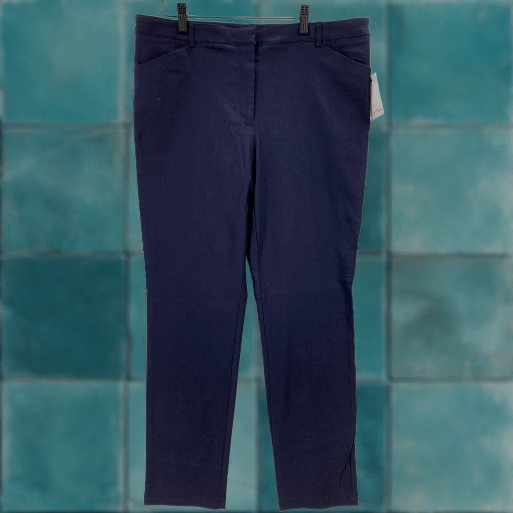 Calvin Klein Calvin Klein Dress Pants Women's 14 Blue Stretch Nylon Blend Skinny Ankle Career Size 36" / US 14 / IT 50 - 1 Thumbnail