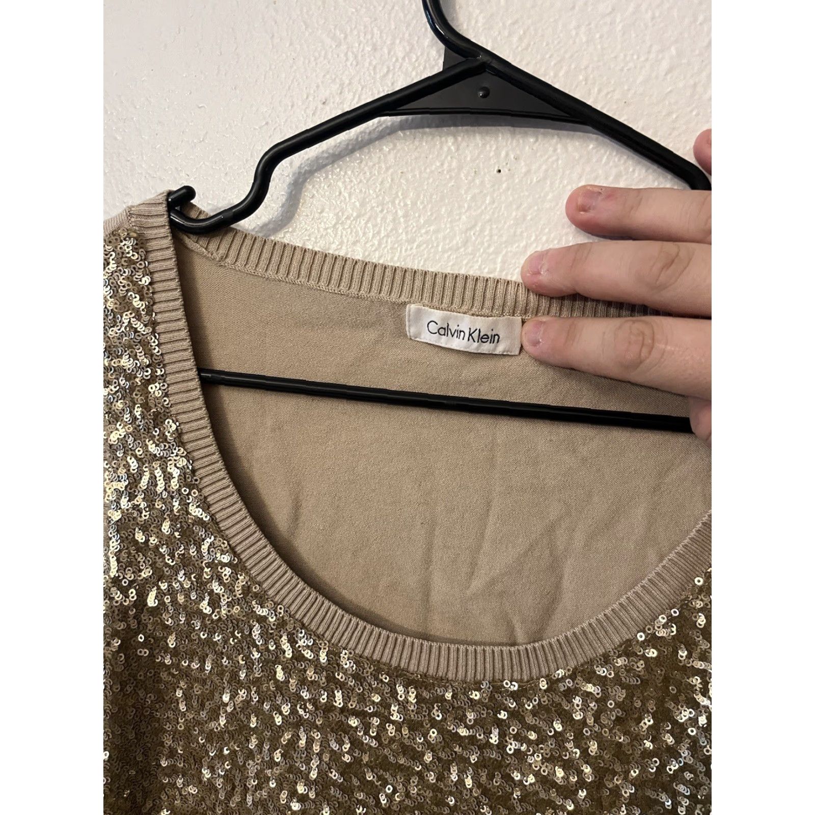 Calvin Klein VINTAGE Calvin Klein Womens Tank Top Sleeveless XS Beige Sequin Party Cocktail Designer Size XS / US 0-2 / IT 36-38 - 2 Thumbnail