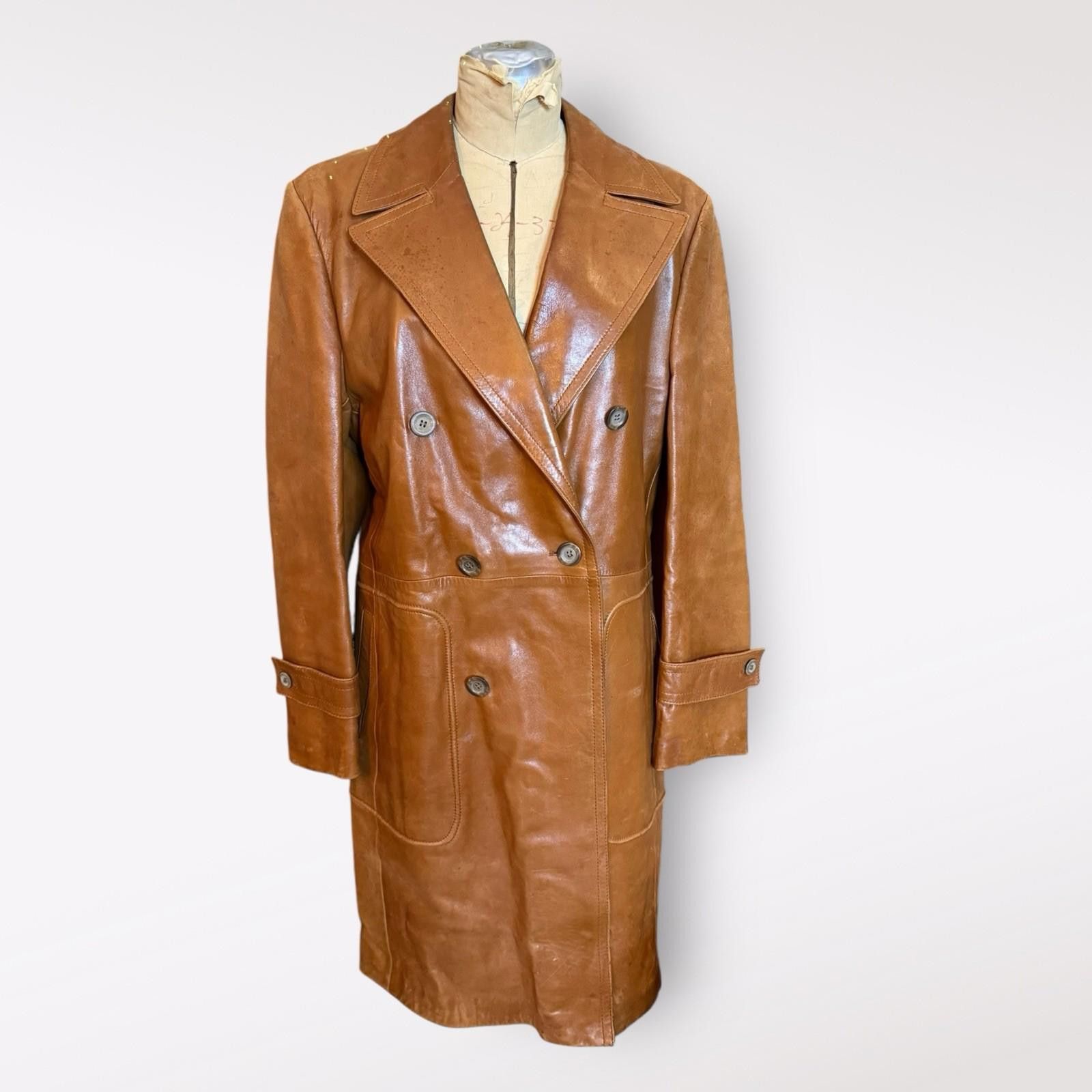 American Trench Cortefiel Brown Leather Trench Size US M / EU 48-50 / 2 - 1 Thumbnail