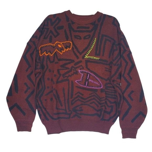 FALKE Vintage Sweater RARE Retro Embroidered Graphics Falke by Jef Size L / US 10 / IT 46 - 3 Thumbnail