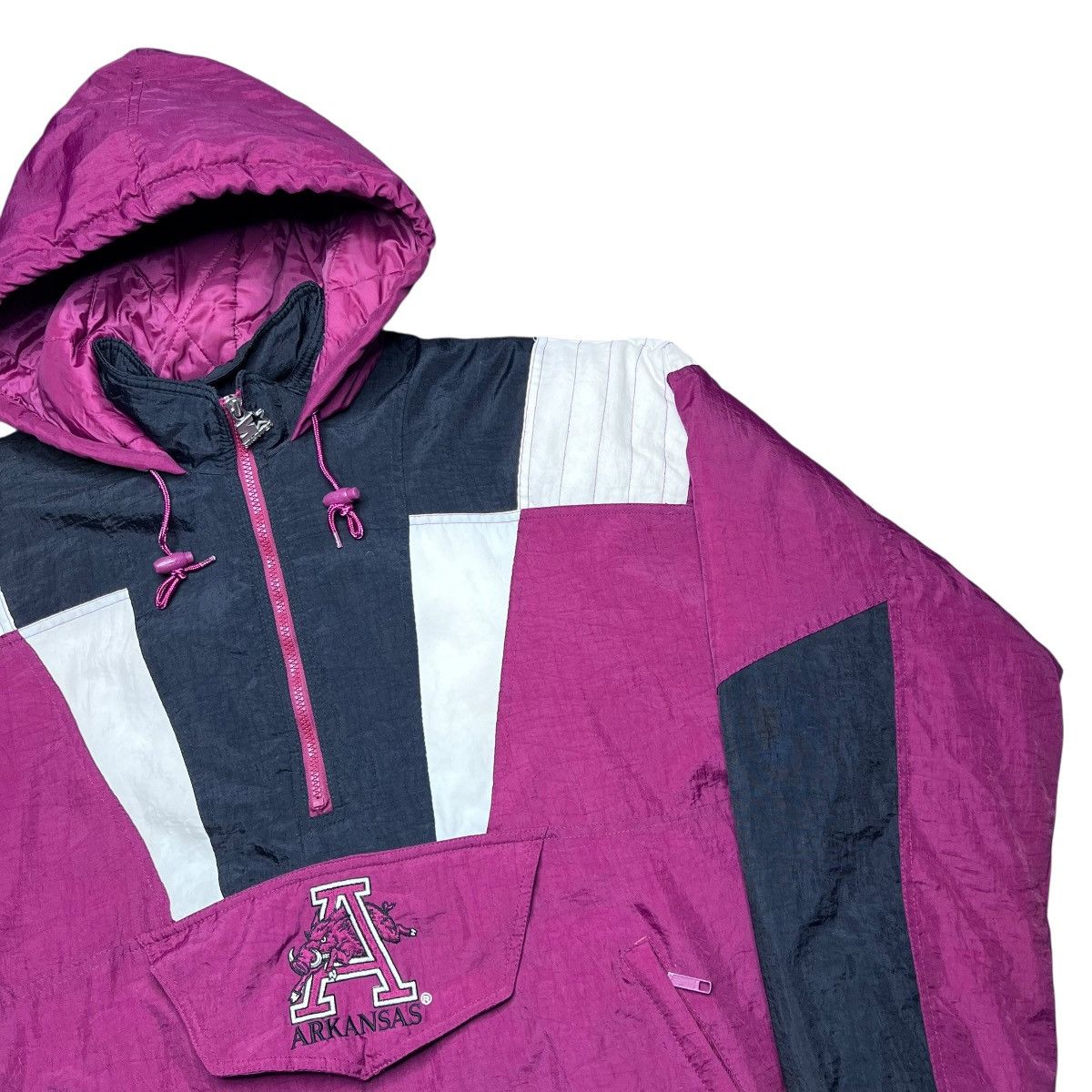 Starter 90s NCAA Arkansas Razorbacks Starter 1/2 Zip Hooded Jacket Size US XL / EU 56 / 4 - 16 Thumbnail