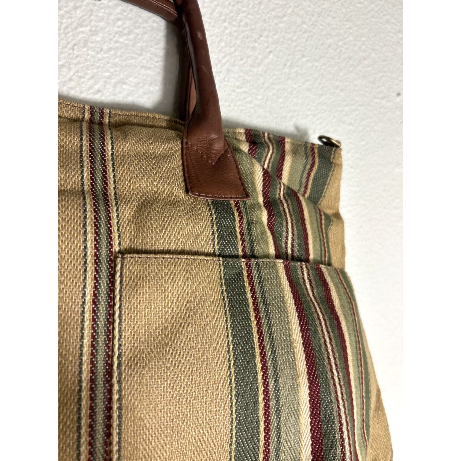 J. Jill J. Jill Tote Bag Multicolor Striped Canvas Leather 16x13x5 Womens Vacation Size ONE SIZE - 4 Thumbnail