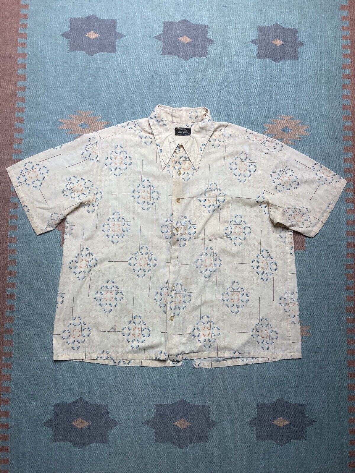 Vintage VTG 70s shirt Towncraft geometric diamonds distressed 3XL Size US XXL / EU 58 / 5 - 1 Thumbnail