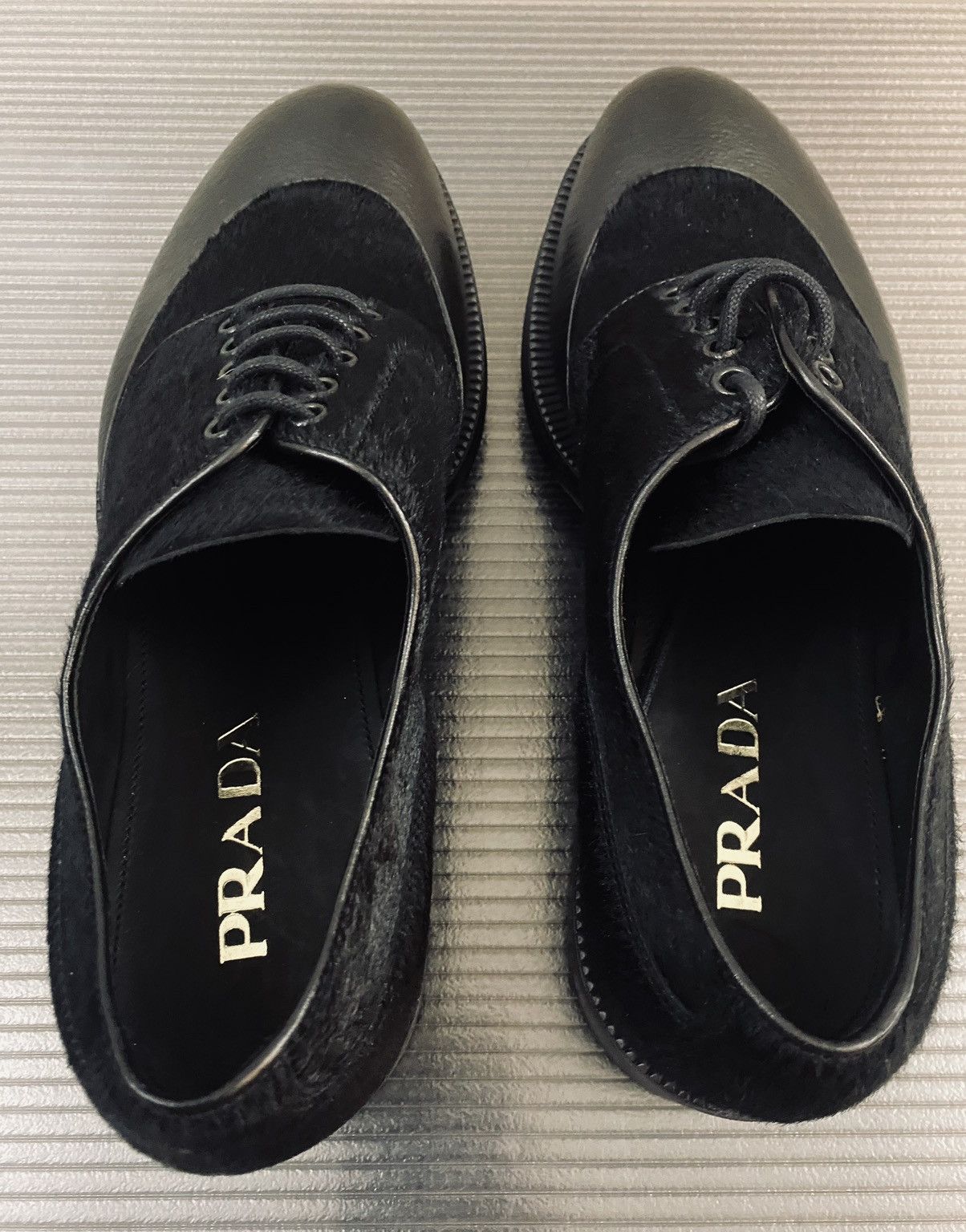 Prada Prada 🇮🇹 Nero NZ Brushed Pony Hair Rubber Dip Toe Derby 9 NEW Size US 8 / EU 41 - 5 Thumbnail