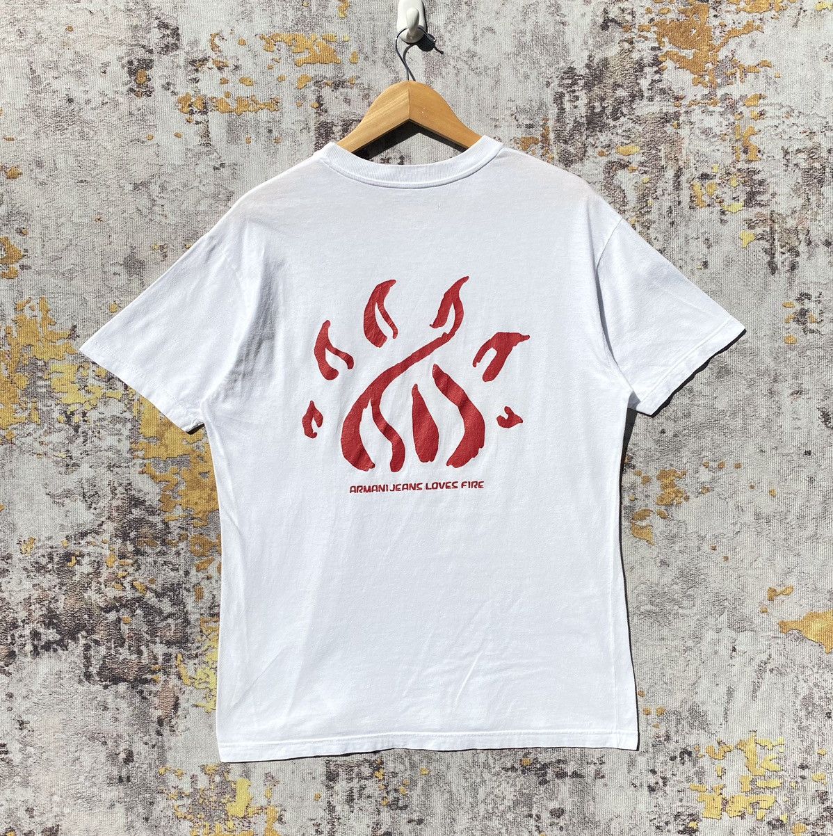 Emporio Armani × Giorgio Armani × Vintage Vintage Armani Jeans Loves Fire Shirt Backhit Fire Armani Size US M / EU 48-50 / 2 - 1 Thumbnail