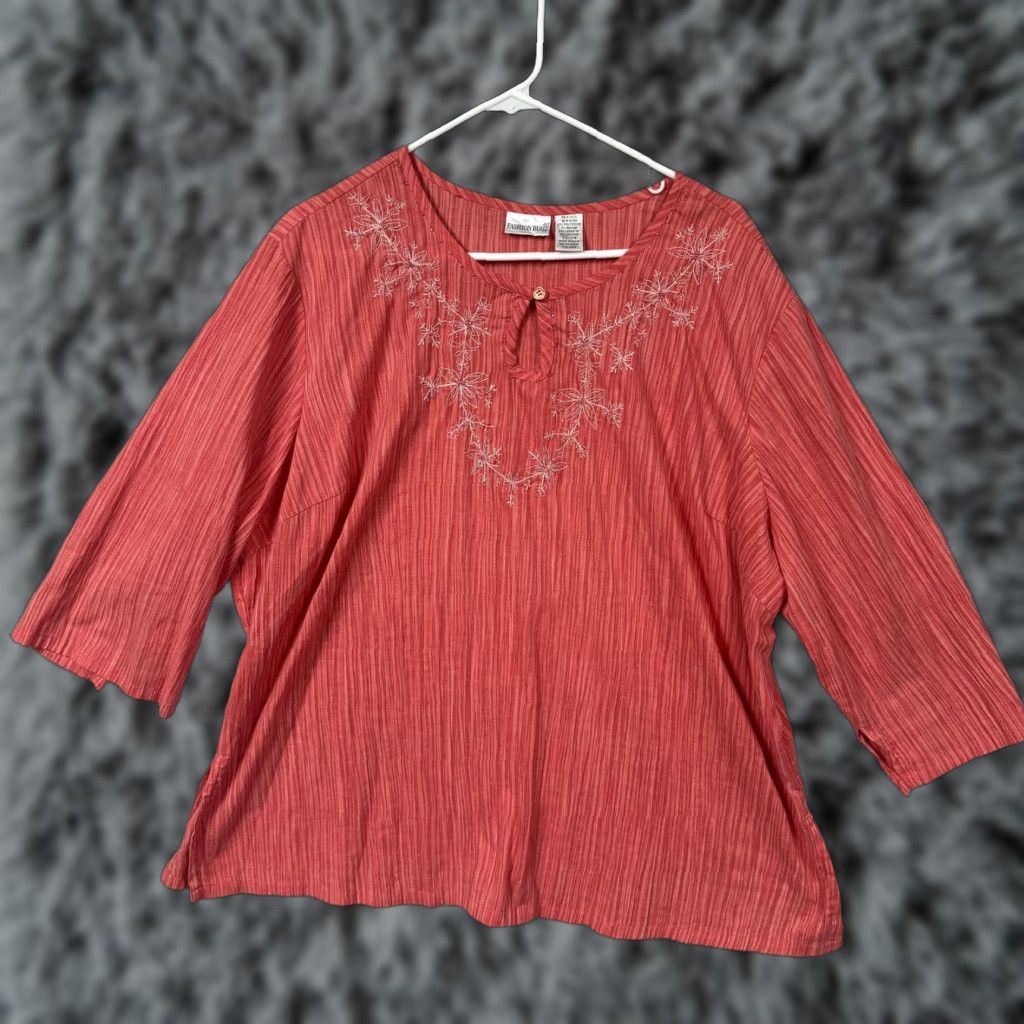 Vintage VINTAGE Fashion Bug Blouse 22/24 Plus Coral Embroidered Tunic 3/4 Sleeve Pink Boho Cottagecore Women Mens Girlsոշ Size 3XL / US 20-22 - 1 Thumbnail