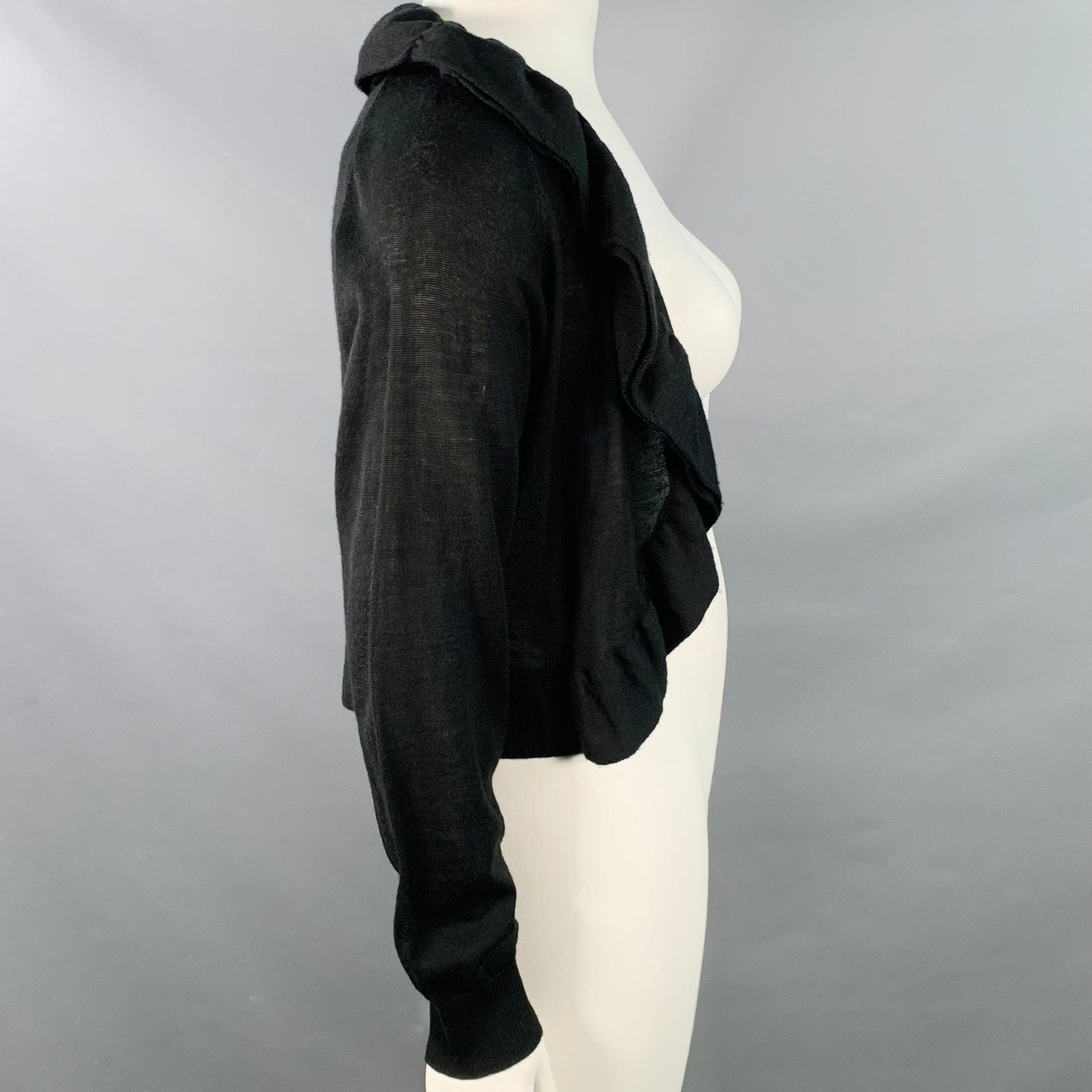 Neiman Marcus Size XL Black Acrylic Wool Ruffled Open Front Cardigan Size XL / US 12-14 / IT 48-50 - 2 Thumbnail