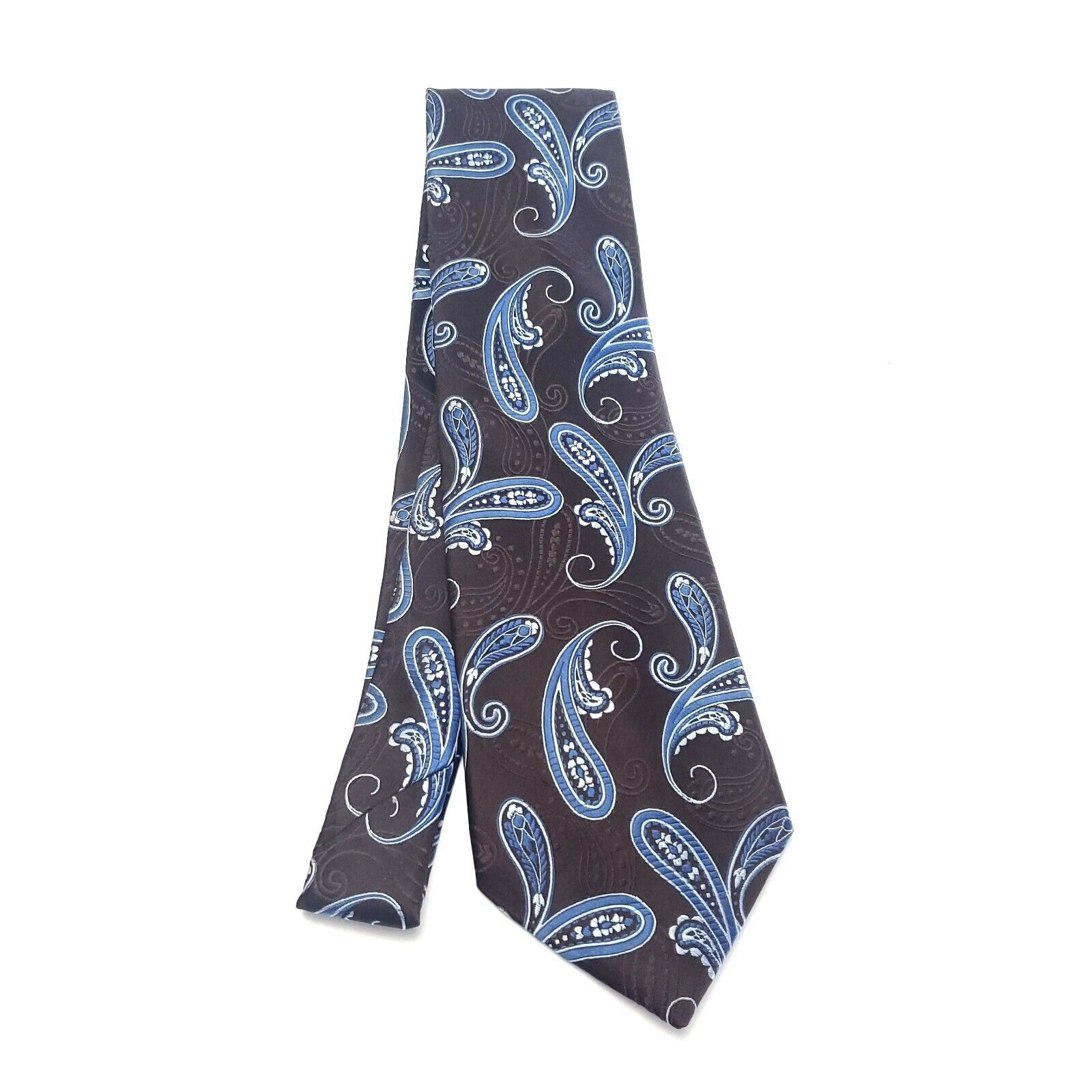 Van Heusen Van Heusen Brown Blue Silk Tie Woven Paisley Wide Size ONE SIZE - 5 Thumbnail