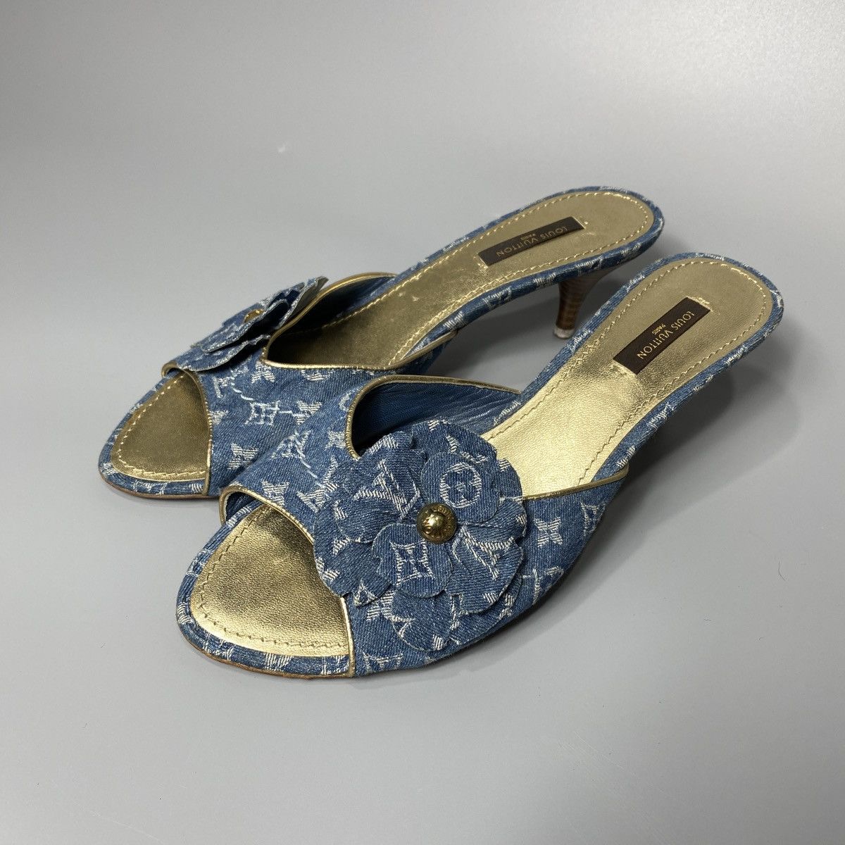 Louis Vuitton Blue Denim Flower Heels Size US 8 / IT 38 - 2 Thumbnail