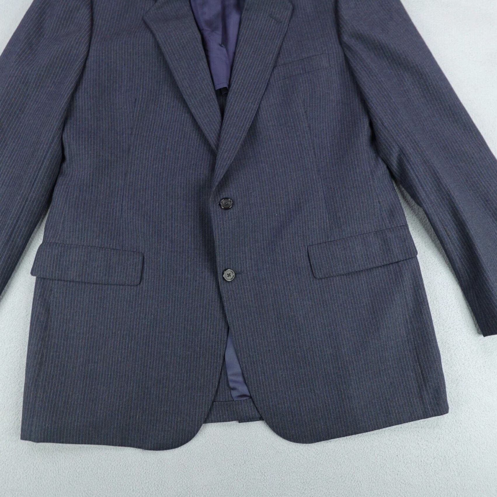 Hart Schaffner Marx VINTAGE Hart Schaffner Marx Blazer Mens 40L Blue Pinstripes Wool Long Jacket Coat Size 40R - 3 Thumbnail