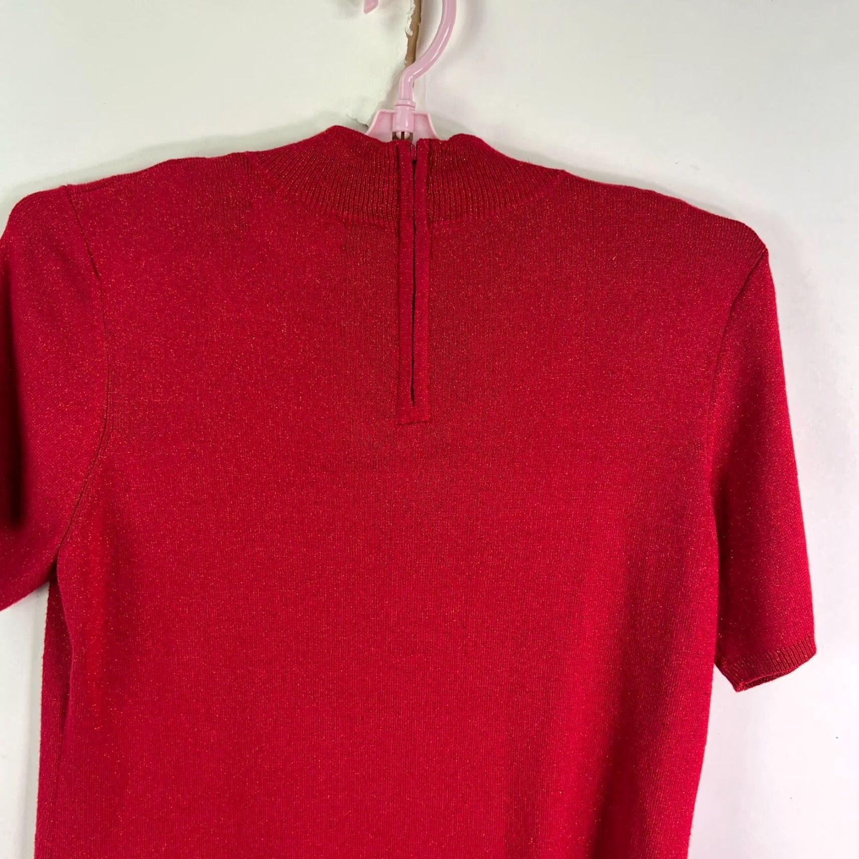 Vintage Draper's & Damon's Short Sleeve Knit Sweater Top Womens XL Red Metallic Knit Pullover Size XL / US 12-14 / IT 48-50 - 5 Thumbnail