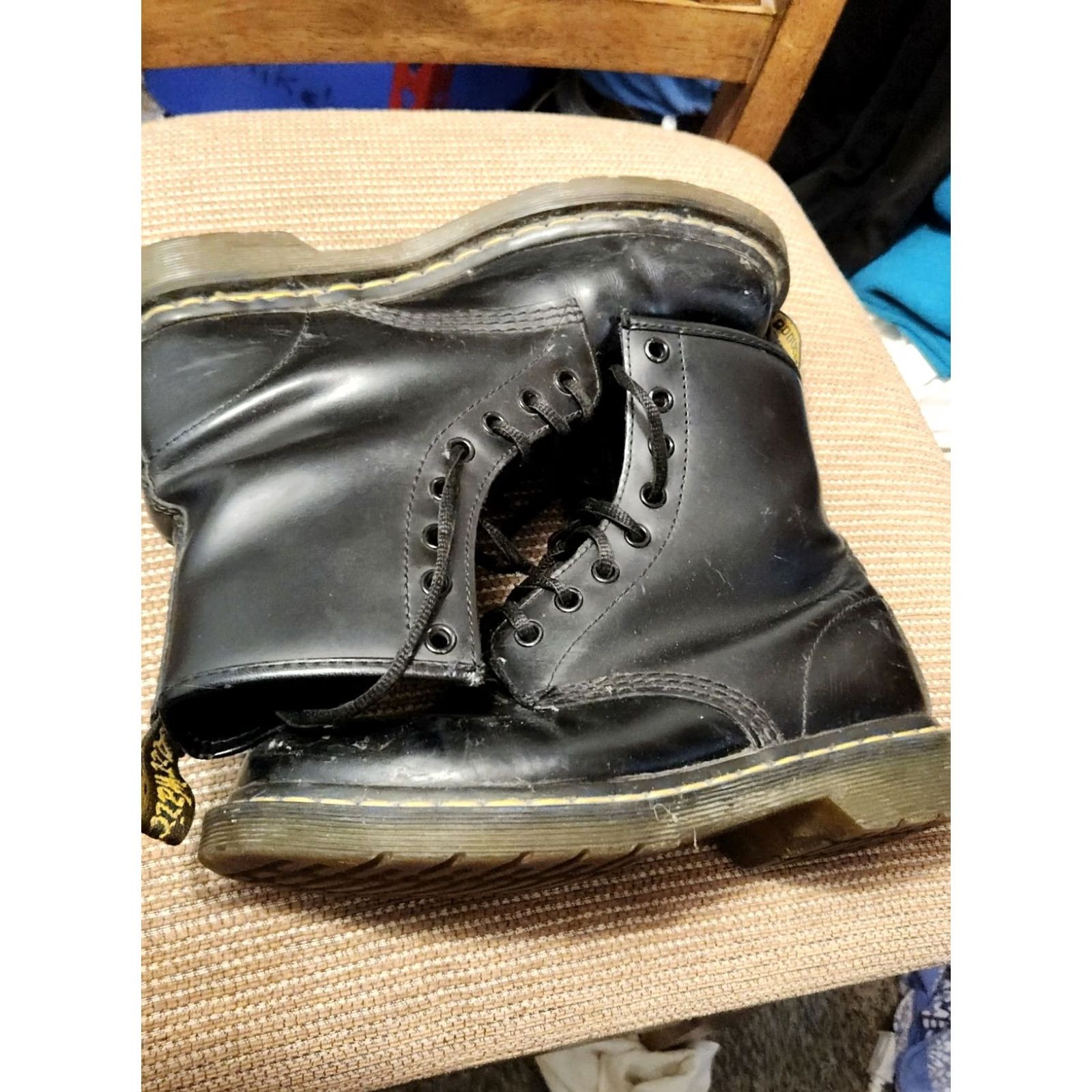 Dr. Martens Doc Martens AirWair 8-Eye Combat Boots Black Women’s Size 7 Shoe Leather Rubber 90s Punk Grunge Rock USA Leather Lining Lace Up Ankle Boot Mens/Womens Size US 5 / IT 35 - 2 Thumbnail